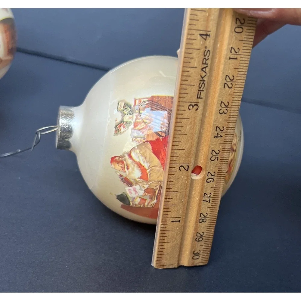 Vintage Santa Claus Glass Ornaments Set of 4 Double Sided Coca Cola Style W/Box